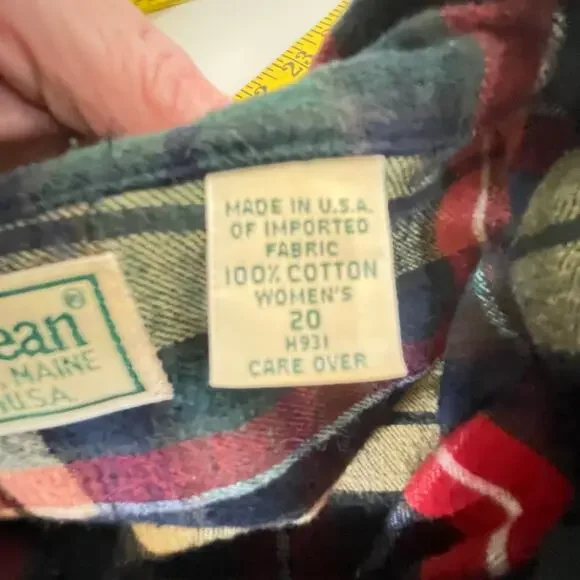L.L.Bean Green Red Plaid 100% Cotton Flannel Button Down Women's Size 20 - Picture 7 of 11
